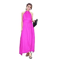 Indian Women's Long Dress Cotton Tunic Helter Neck Frock Suit Ethnic Wedding Wear Maxi Dress Pink Color