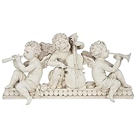 Design Toscano Notes Muscian Angels Sculptural Wall Hanging Pediment, Single, Faux Stone Finish, Twin, 19.50