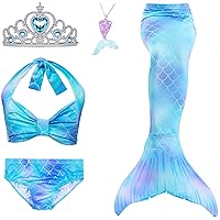 5Pcs Girls Swimsuit Mermaid Tails for Swimming Princess Bikini Bathing Suit Set Can Add Monofin 4T 6T 8T 10T 12T