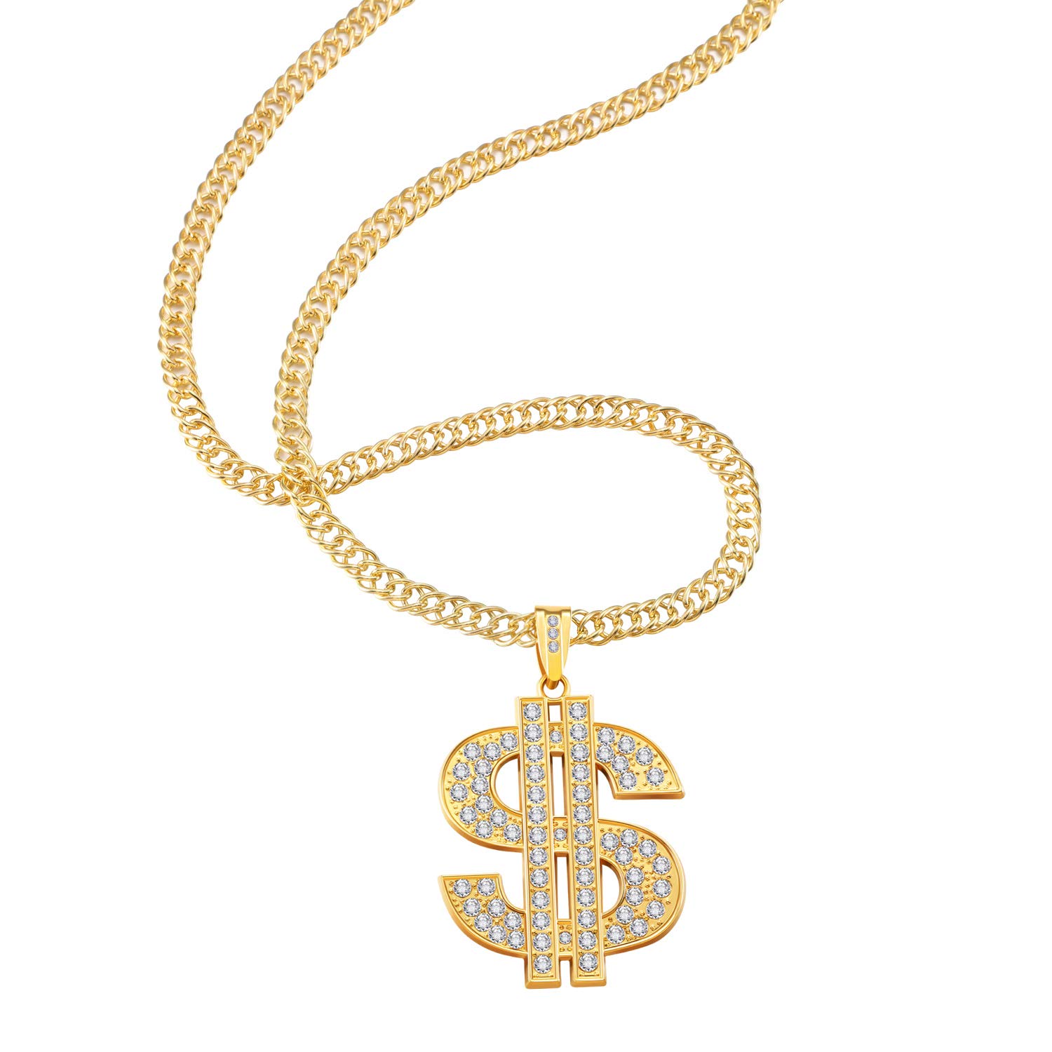 2 Pieces Plated Chain for Men with Dollar Sign Pendant Necklace, Dollar Necklace