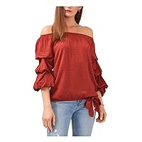 Vince Camuto Women's Clip Dot Bubble Sleeve Blouse Red
