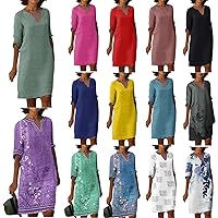 Classic Work Mini Tunic Dress Womans Fall Short Sleeve Cotton Lightweight V Neck Button Front Loose Fit Printed Multi L