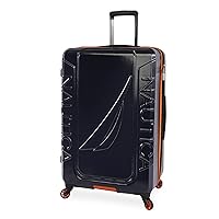 NAUTICA Birch Hardside Spinner Luggage, Navy/Orange, Checked-Large 29-Inch