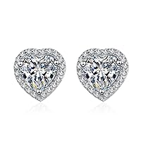 1 to 4 Carat D Color Moissanite Stud Earrings for Women Men, S925 Sterling Silver Heart Earrings, Diamond Earrings for Wedding Valentine's Day Birthday Gift with Certificate