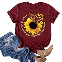 Tops for Women Trendy 2024 Summer Crewneck Tops Fashion Cute Sunflower Print Loose Fit Short Sleeve Shirts