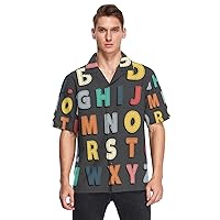 Cartoon Alphabet Men's Hawaiian Shirts Short Sleeve Button Down Vacation Mens Beach Shirt