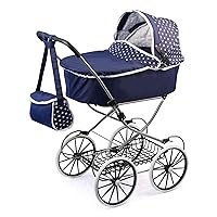 Bayer Design Dolls: Classic Deluxe Pram - Blue &White - Includes Shoulder Bag, Kids Pretend Play, Fits Dolls Up to 18
