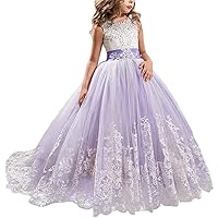 TTYAOVO Girls Embroidery Princess Dress Wedding Birthday Party Long Tail Prom Gowns Size(140) 9-10 Years Purple
