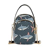 Quilted Crossbody Bags for Women,Cartoon Line Shark Simple Hand Drawn Style Women's Crossbody Handbags Small Travel Purses Phone Bag