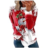 Women Oversized Sweatshirt Crewneck Long Sleeve Christmas Tops Snowman Print Casual Cute Shirt Trendy Pullover