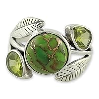 NOVICA Artisan Handmade Peridot Cocktail Ring with Composite Turquoise .925 Sterling Silver Reconstituted Green India Birthstone 'Green Ivy'