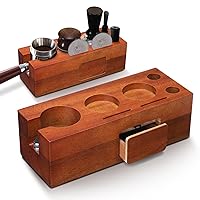 Wooden Coffee Tamping Station 8 in 1 Espresso Tamper Holder Station Fit for 51-56mm Espresso Accessories Sapele Wood Espresso Organizer Station, Adjustable Height (Accessories not Included)