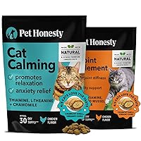 Pet Honesty Cat Calming + Cat Hip & Joint Support Dual Texture Chew Supplement Bundle - Helps Reduce Stress and Cat Anxiety Relief, Glucosamine Joint Support Supplement, Hip Support