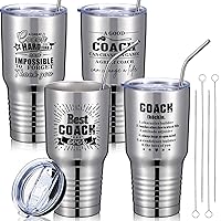 4 Sets Coach Thank You Gifts Best Coach Ever Tumbler Coach Mug with Lids Straws 30 oz Stainless Steel Coach Tumbler Coach Appreciation Gift for Men Women(Silver)