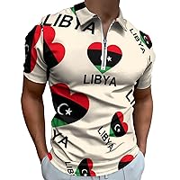 Love Libya Mens Polo Shirts Quick Dry Short Sleeve Zippered Workout T Shirt Tee Top