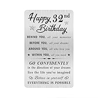 Happy 32nd Birthday Card for Men Women, Small Engraved Wallet Card for 32 Year Old Birthday Gifts