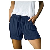 Linen Shorts for Women High Waist Loose Beach Pants Solid Color Ruffled Pockets Shorts