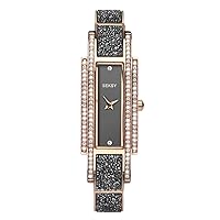 Women's Rose Gold Swarovski Watch, Black rocks with swarovski crystal strap, Self-adjusting bracelet with removable clasps, Ladder clasps for fine adjustment, Seksy wrist-wear by Sekonda Rocks Collection