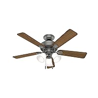 Hunter Fan Company, 50882, 44 inch Swanson Matte Silver Ceiling Fan with LED Light Kit and Pull Chain