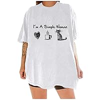 Women Valentine's Day Tunics I'm Simple Women Graphic Tees Shorts Sleeve Shirts Funny Letter Casual Oversized Blouse