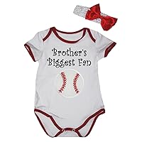 Petitebella Brother's Biggest Fan Baseball White Red Baby Bodysuit Nb-18m