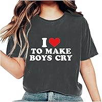 I Love to Make My Boys Cry Letter Print T-Shirt Round Neck Long Sleeve Loungewear Tees Y2K Lightweight Outwear T-Shirt