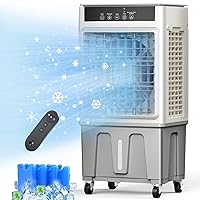Swamp Cooler 2200CFM, 3-IN-1 Evaporative Air Cooler, Portable Air Conditioners with 120° Oscillation, 3 Speeds & 4 Ice Packs, 5.3 Gallon Water Tank & 24 Timer, Cooling Fan for Garage, Patio, Outdoor