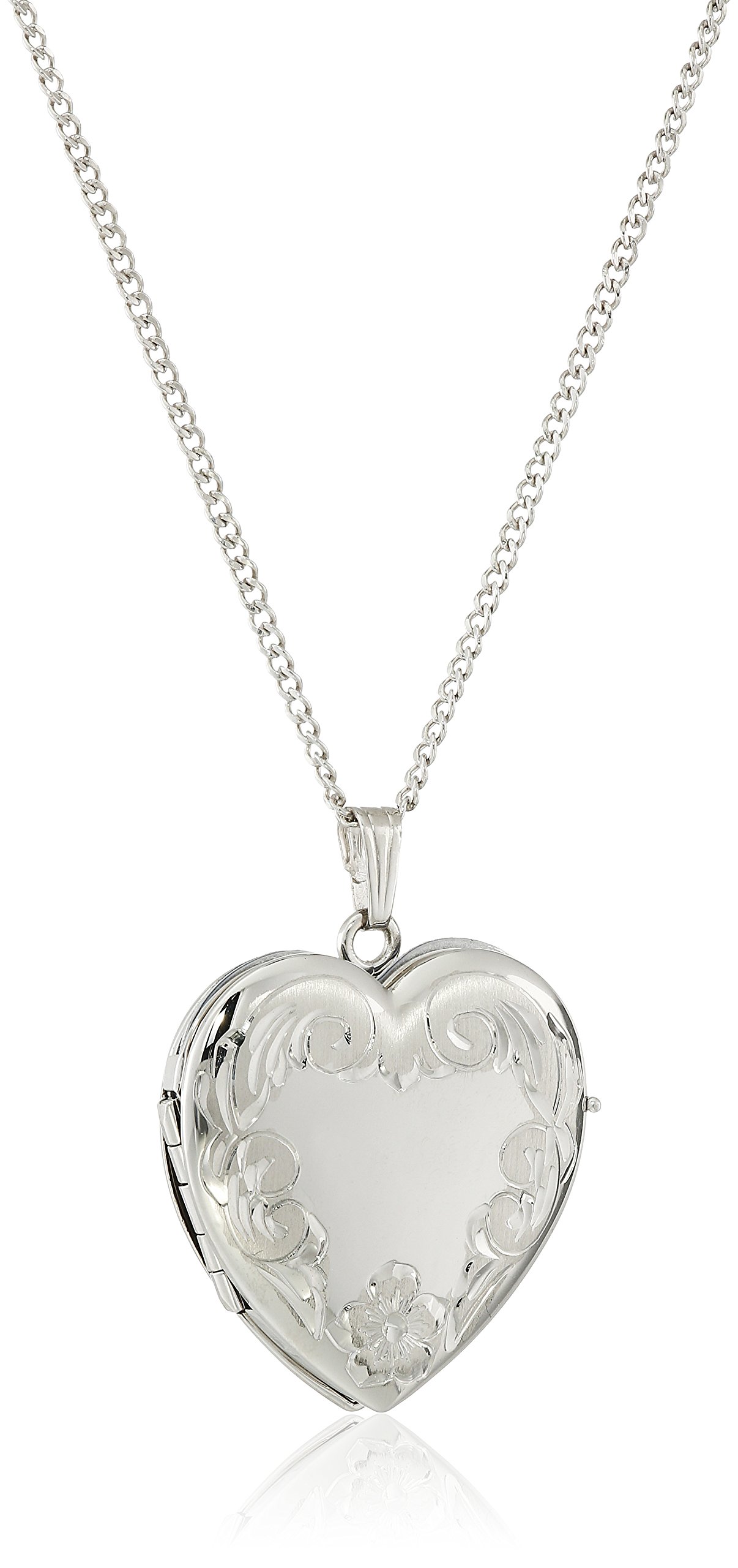 Amazon Collection Engraved Four-Picture Heart Locket, 20