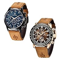 Men Watch for Men Sport Military 30M Waterproof Leather Strap Wrist Watches Analog Chronograph Quartz Watch Fashion Business Classic Watch, Multifunction Luminous Watch Elegant Gift