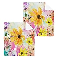 Colorful Flowers Washcloths 4 Pack, Soft Absorbent Cotton Baby Face Towels, Washable Reusable Fingertip Towels for Bath Gym Hotel Spa, 12 x 12 Inch