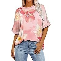 Short Sleeve Shirts for Women Crew Neck Printed Baggy T-Shirts Casual 2024 Trendy Loose Fit Tees Blouses