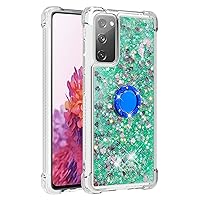 Shockproof Case for Samsung Galaxy S20 FE 2022/5G/4G,Glitter Bling Shine Diamond Heart Rainbow Quicksand Transparent TPU Shell with Rotating Finger Ring Kickstand