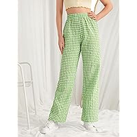 Dresses for Women - Gingham Straight Leg Pants (Color : Lime Green, Size : Small)