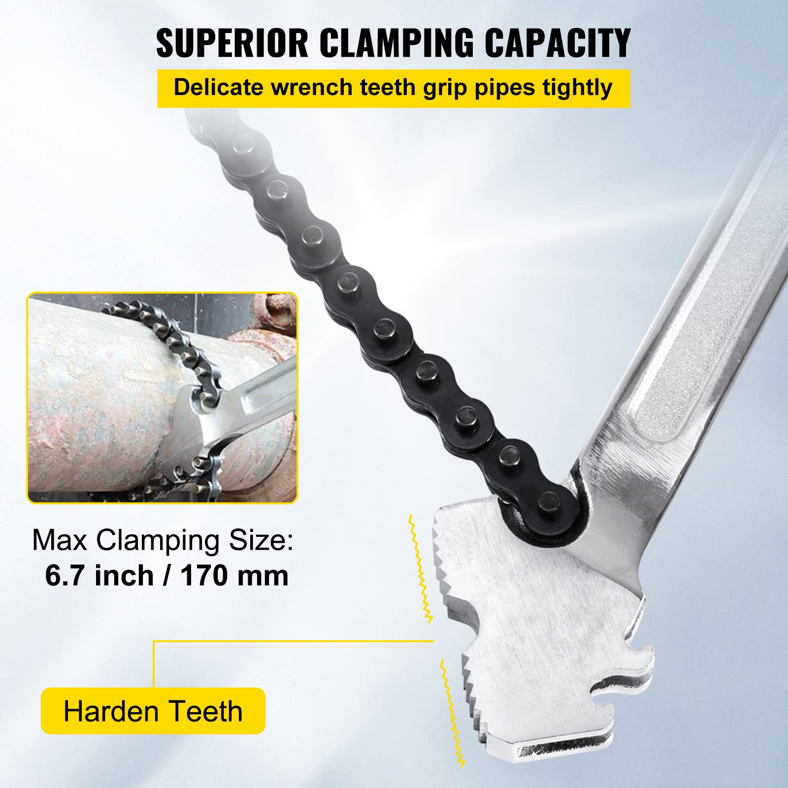VEVOR Chain Wrench 24 inch, Carbon Steel Chain Pipe Wrench Heavy Duty 6.7inch Diameter Capacity Chain Strap Filter Wrench