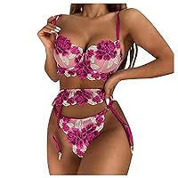 Women's Lingerie Sexy Naughty Embroidery Lace Hollow See-Through Underwear Three-Piece Suit Slutty Lingerie