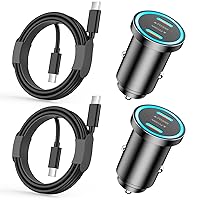iPhone 15 Car Charger Fast Charging, 2 Pack All Metal Mini 60W Dual USB C Car Charger Adapter with USB C to C Cable Compatible for iPhone 15/15 Pro/15 Pro Max/15 Plus, iPad Pro/Mini/Air