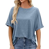 Womens Basic Tshirt Loose Fit Short Sleeve Casual Summer Tops Crewneck Trendy Solid Drop Shoulder Tshirts 2024 Tees