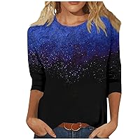 Womens Print 3/4 Sleeve 2024 Trendy Summer Crew Neck Tops Tunic Fashion Casual Pullover Tees T-Shirt