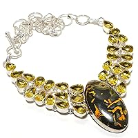 Bumble Bee Jasper, Citrine Gemstone 925 Sterling Silver Necklace 18
