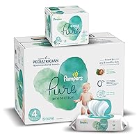 Diapers Size 4, 150 Count and Baby Wipes - Pampers Pure Protection Diapers and Aqua Pure 6X Pop-Top Sensitive Water Baby Wipes, 336 Count (Packaging May Vary)