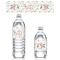 Pink Floral Baby Shower Water Bottle Labels - Boho Garden Themed Waterproof Wrappers - 24 Stickers - It's a Girl Theme