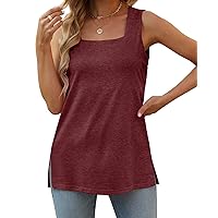 XIEERDUO Summer Tank Tops for Women Square Neck Loose Fit Casual Fashion Flowy Sleeveless