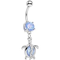 Body Candy Stainless Steel Iridescent Accent Beach Turtle Dangle Belly Ring