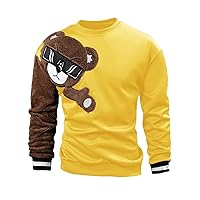 GORGLITTER Men's Bear Pattern Long Sleeve Sweatshirts Drop Shoulder Crewneck Pullover Tops