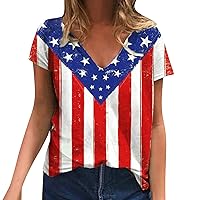 USA Shirt, Women Tie-dye Independence Day Fashion Printed Colorful Short Sleeve Blouse