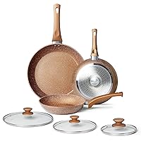 Frying Pan Set with Lids - Nonstick Frying Pan Set 3 Pcs, Non Stick Granite Cookware Set, Induction Skillet Set Egg Omelette Frying Pan W/Lid, Healthy No Toxic Cookware, Pan Set for Cooking, PFOA Free