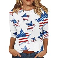 Women's Fourth of July Seven Sleeve Top Fitted Printed Solid Color Women's Cute Basic Tee 2024