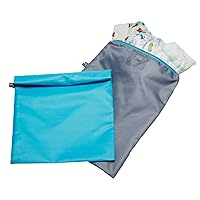 J.L. Childress Wet-to-Go Portable Wet and Dry Bags, Waterproof and Leakproof, Machine-Washable, Reusable for Cloth Diapers, Wet Clothes, Swimsuits, and More. 2 Pack, Teal/Grey
