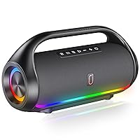 Portable Bluetooth Speaker Wireless: IPX5 Waterproof Speaker Boom Music Box with Disco Light for Indoor Outdoor Parties, Powerful Bass Stereo Sound Loud Speaker Support USB/TF Card/AUX/FM/Rec