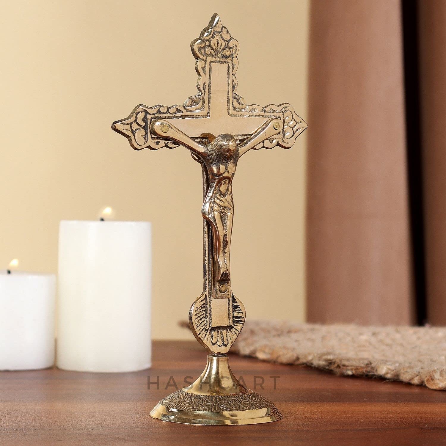 Mua Hashcart® Brass Crucifix Cross With Stand Jesus Decor Catholic ...